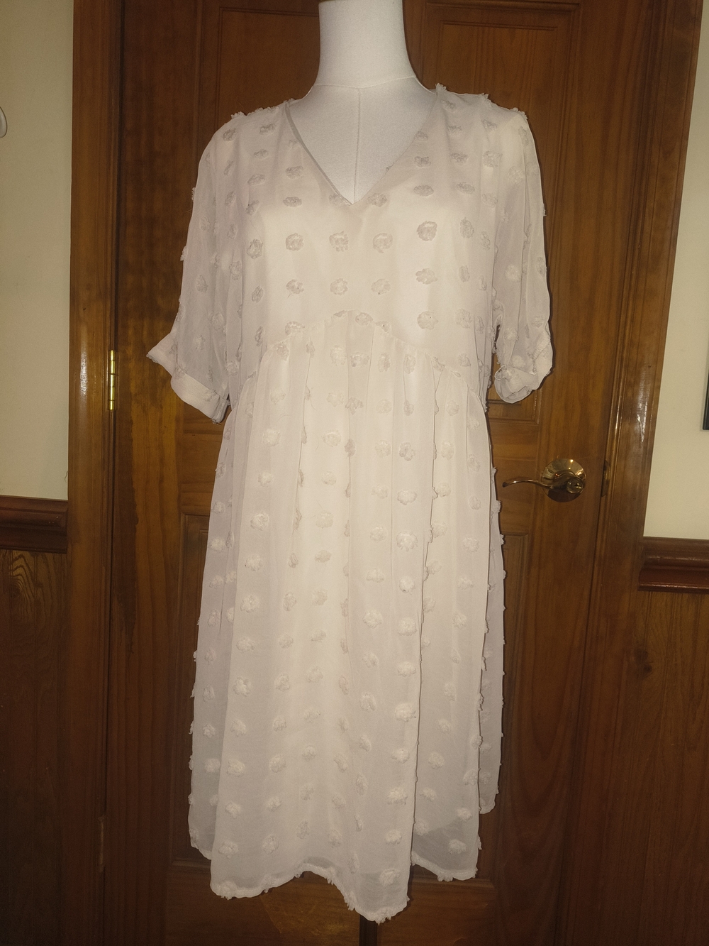 Light Cream Textured V-Neck Women’s Dress